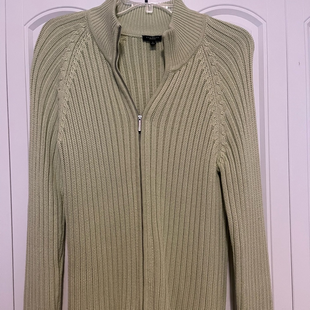 Talbots Sage Green Zip-Up Cardigan